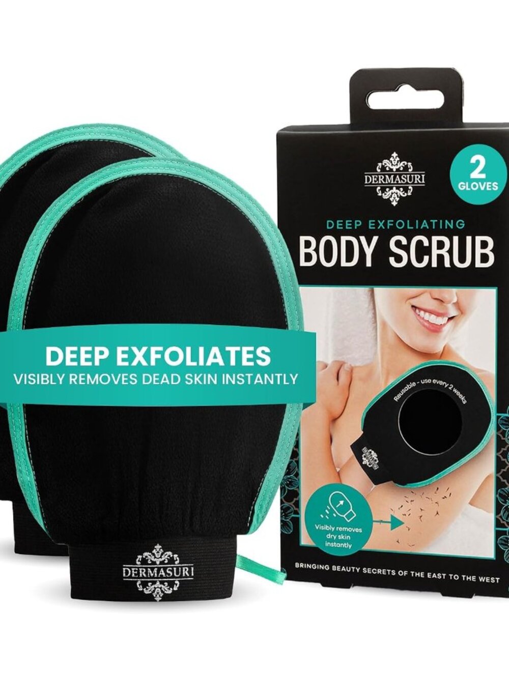 Exfoliating Body Scrubber Glove, Exfoliating Glove, Black 2 Pk